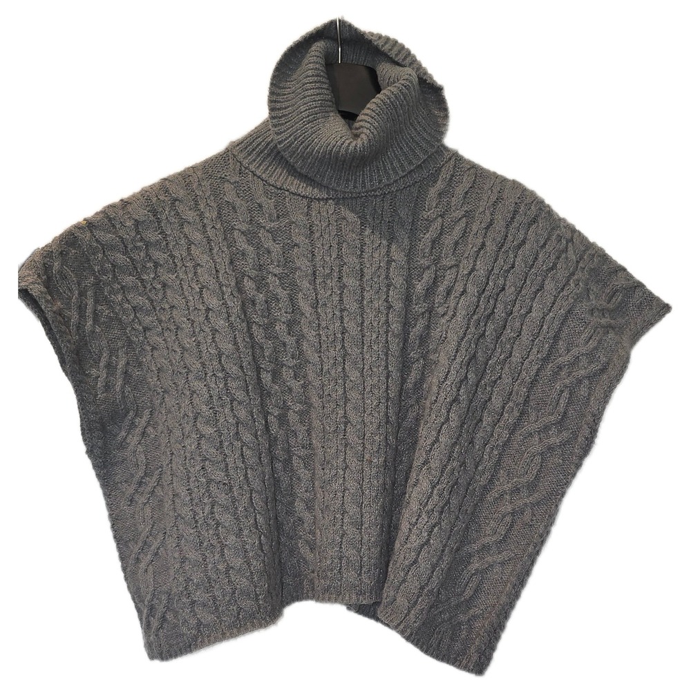 Blu Pepper Gray Cable Knit Turtleneck Poncho Sweater B4FT1073 Mens Medium